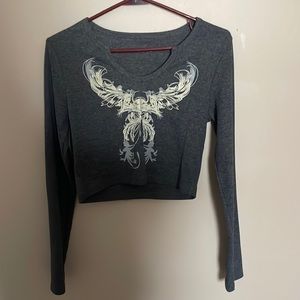 gray shein butterfly long sleeved top. size medium.